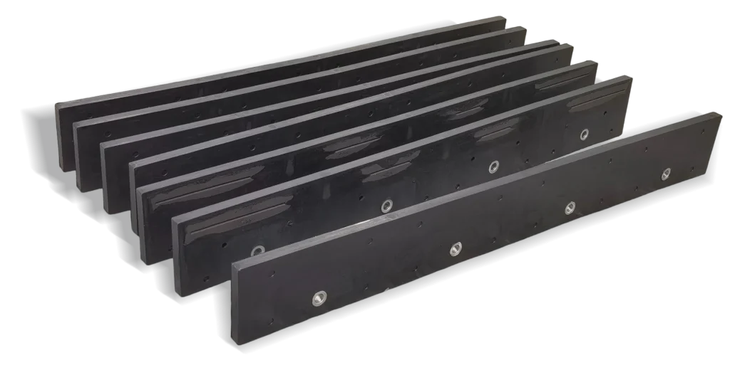 Rubber-flex snow plow blade range showing segment and edge variants